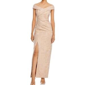 Aidan Mattox Rose Gold Off Shoulder Jacquard Evening Gown Sz 12 NWT